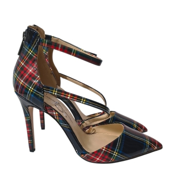 JESSICA SIMPSON Plaid Strappy Heels Women's 7.5 - Picture 8 of 9